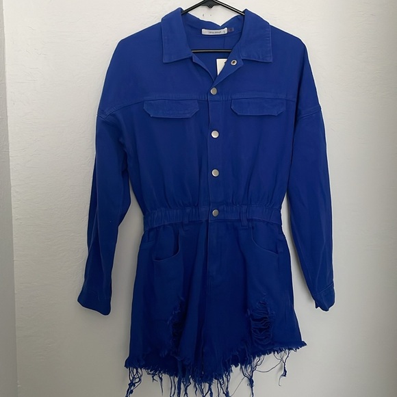 Idem Ditto medium distressed blue denim button down romper nwt - Picture 3 of 6
